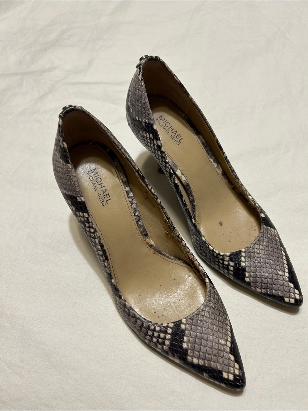 MICHAEL Michael Kors Women's Snakeskin Pointed-Toe Pumps in Taupe/Black
